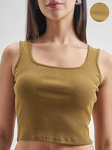 Women's Brown Casual Printed Regular Fit Sleeveless Top