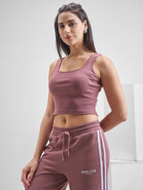 Women's Purple Casual Printed Regular Fit Sleeveless Top