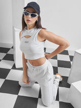 Women's Grey Casual Printed Regular Fit Sleeveless Top