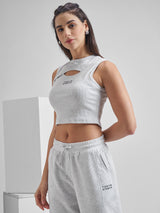 Women's Grey Casual Printed Regular Fit Sleeveless Top