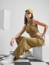 Women's Brown Casual Printed Regular Fit Sleeveless Top