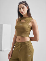 Women's Brown Casual Printed Regular Fit Sleeveless Top