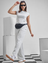 Women's Grey Casual Printed Slim Fit Sleeveless Top