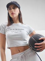 Women's Grey Casual Printed Regular Fit Half Sleeves Top