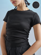Women's Black Casual Printed Regular Fit Half Sleeves Top