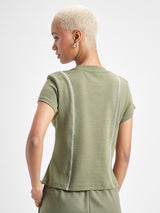 Women's Green Casual Printed Regular Fit Half Sleeves Top