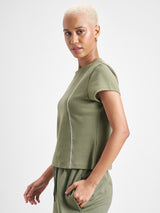 Women's Green Casual Printed Regular Fit Half Sleeves Top