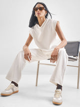 Women's White Casual Solid Sleeveless Top