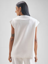 Women's White Casual Solid Sleeveless Top