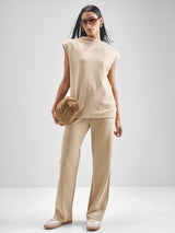 Women's Beige Casual Solid Sleeveless Top