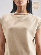 Women's Beige Casual Solid Sleeveless Top