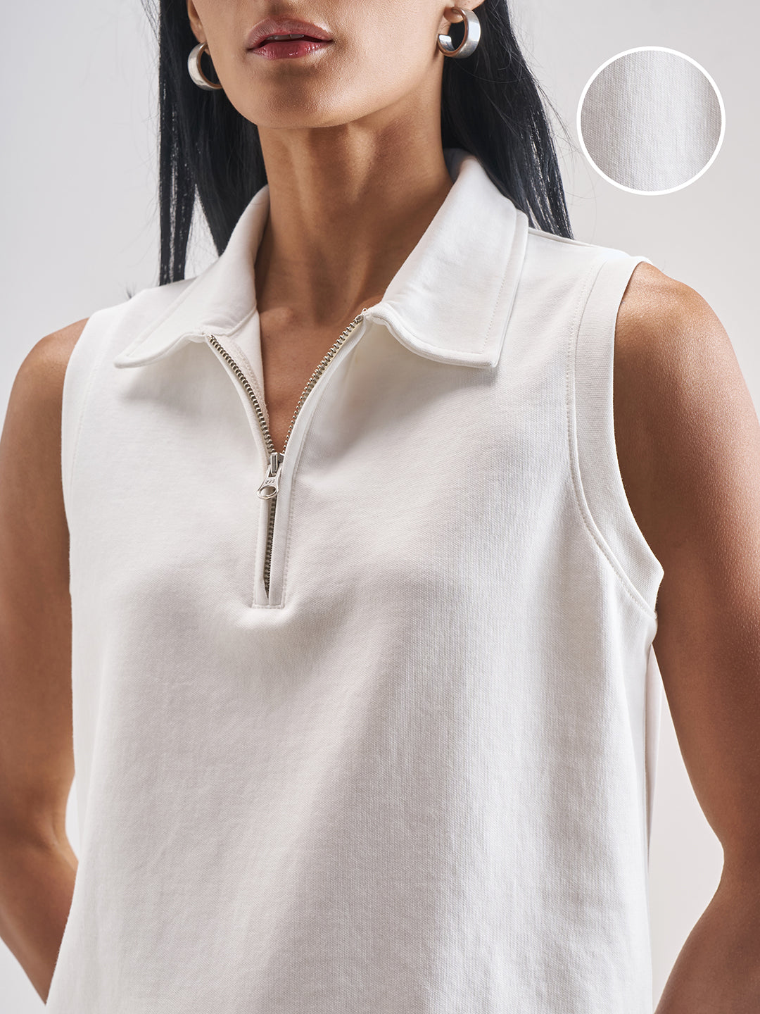 Women's White Casual Self-Design Sleeveless Top