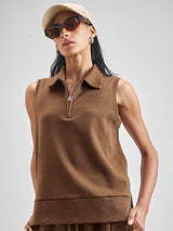 Women's Brown Casual Self-Design Half Sleeves Top