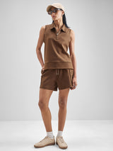 Women's Brown Casual Self-Design Half Sleeves Top