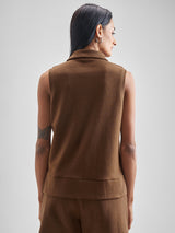 Women's Brown Casual Self-Design Half Sleeves Top