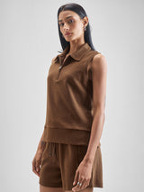 Women's Brown Casual Self-Design Half Sleeves Top