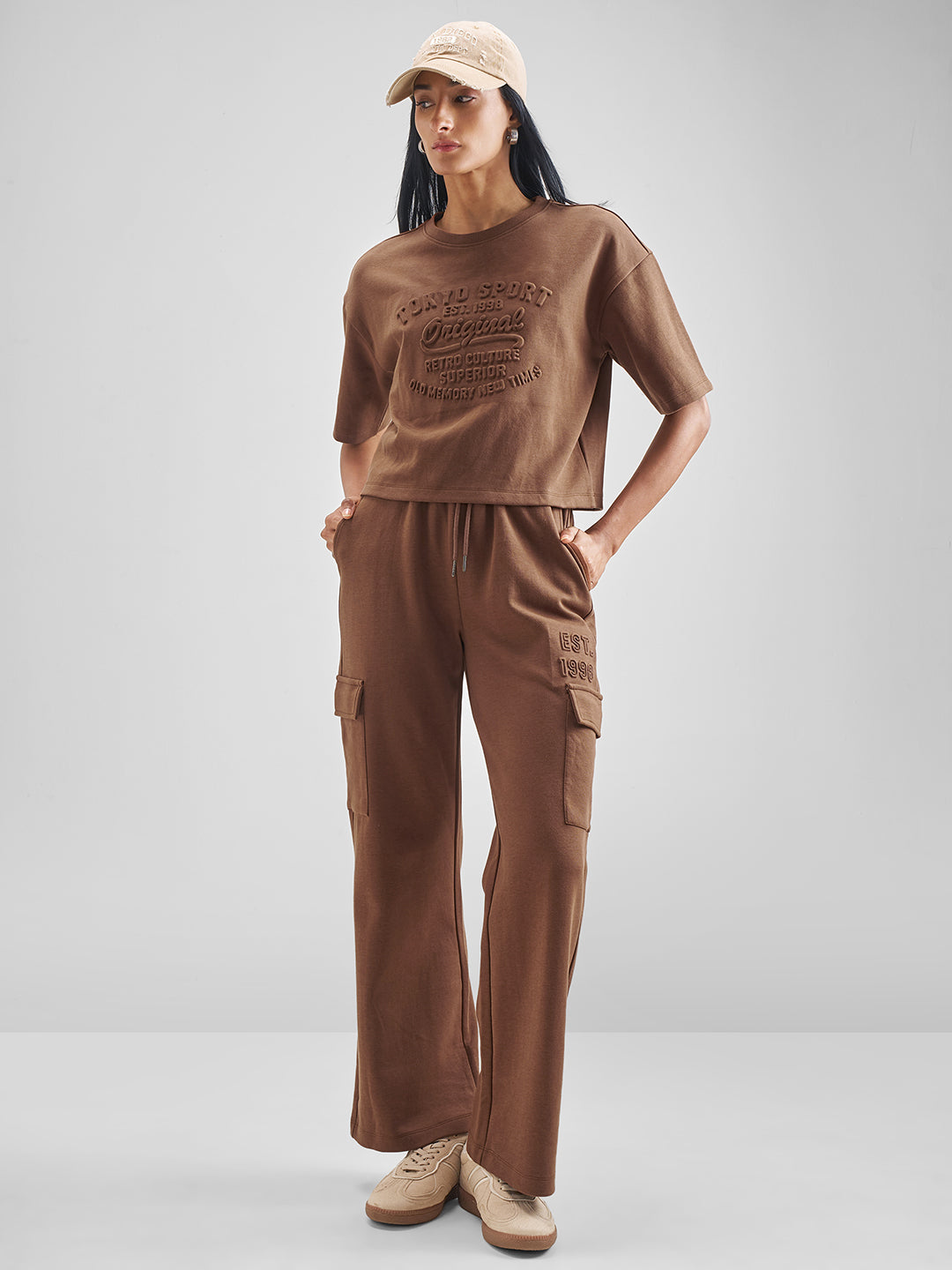 Women's Brown Casual Self-Design Sleeveless Top