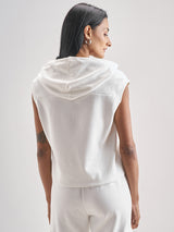 Women's White Casual Self-Design Sleeveless Top