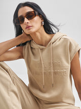 Women's Beige Casual Self-Design Sleeveless Top