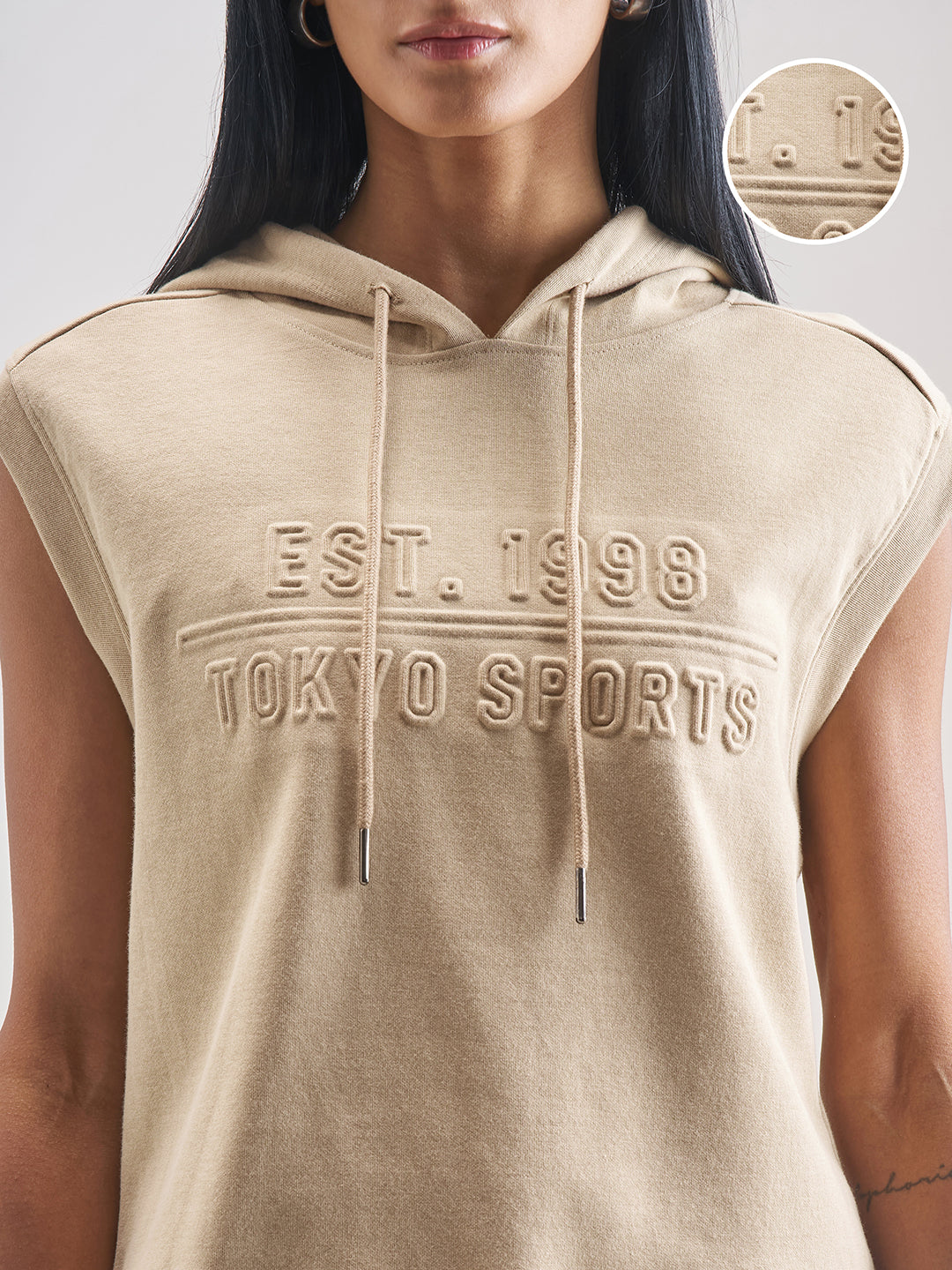 Women's Beige Casual Self-Design Sleeveless Top