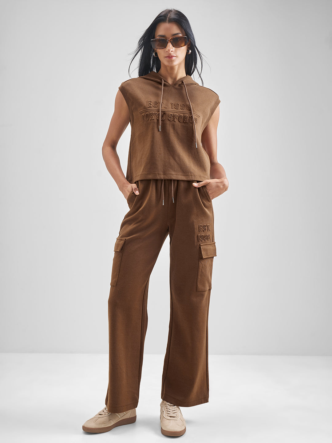 Women's Brown Casual Self-Design Sleeveless Top