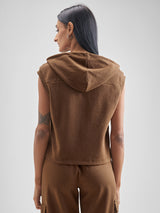 Women's Brown Casual Self-Design Sleeveless Top