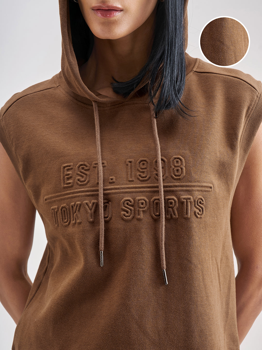 Women's Brown Casual Self-Design Sleeveless Top