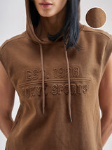 Women's Brown Casual Self-Design Sleeveless Top