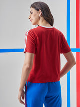 Women's Red Casual Printed Oversized Fit Half Sleeves Tshirt