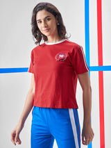Women's Red Casual Printed Oversized Fit Half Sleeves Tshirt
