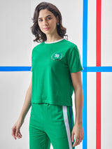 Women's Green Casual Printed Oversized Fit Half Sleeves Tshirt