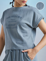 Women's Blue Casual Printed Regular Fit Half Sleeves Tshirt