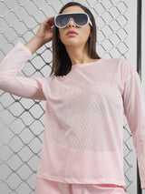 Women's Pink Casual Self-Design Half Sleeves Tshirt