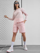 Women's Pink Casual Self-Design Half Sleeves Tshirt