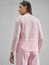 Women's Pink Casual Self-Design Half Sleeves Tshirt