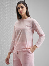 Women's Pink Casual Self-Design Half Sleeves Tshirt