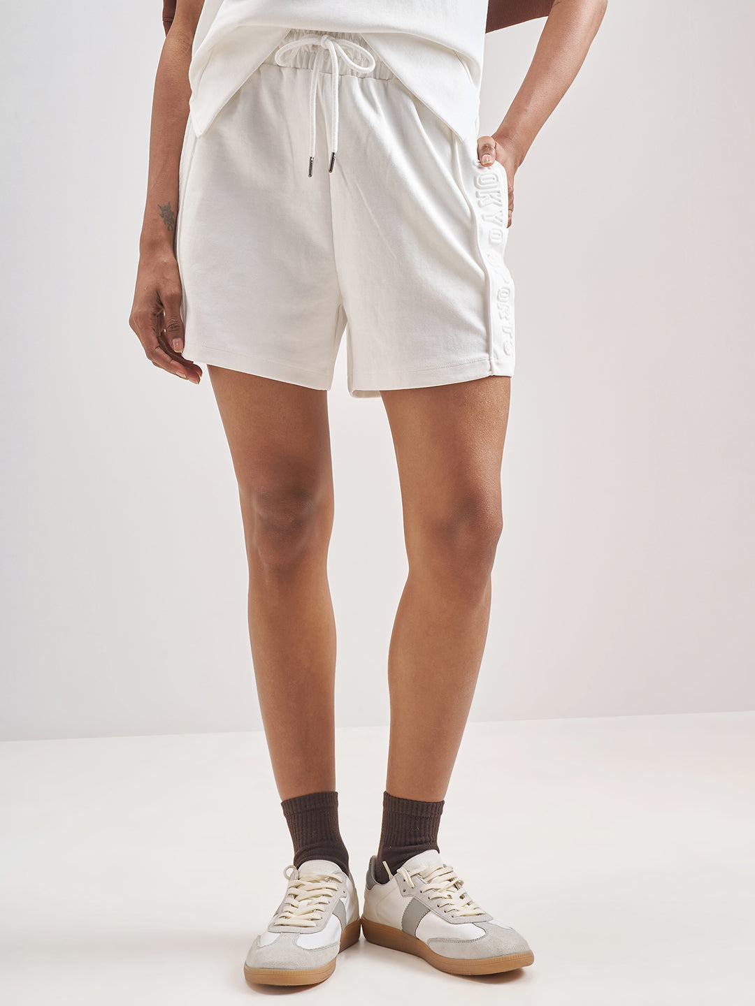 Women's White Casual High-Rise Shorts