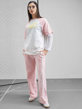 Women's Pink Casual Typography Printed High-Rise Trackpant