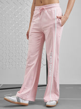 Women's Pink Casual Typography Printed High-Rise Trackpant