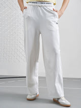 Women's White Casual Jacquard Barrel Fit Trackpant