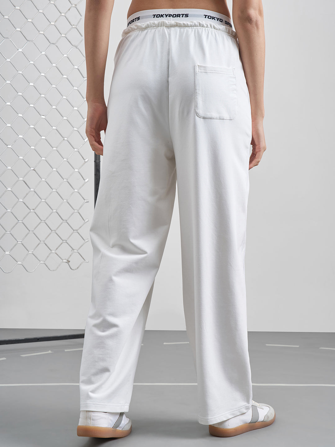 Women's White Casual Jacquard Barrel Fit Trackpant