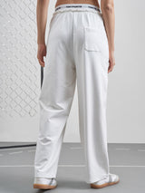 Women's White Casual Jacquard Barrel Fit Trackpant