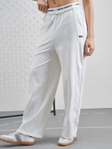 Women's White Casual Jacquard Barrel Fit Trackpant