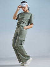 Women's Olive Casual Solid Regular Fit Trackpant