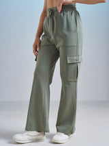 Women's Olive Casual Solid Regular Fit Trackpant