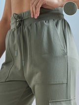 Women's Olive Casual Solid Regular Fit Trackpant