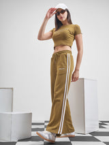 Women's Brown Casual Side Stripes Relaxed Fit Trackpant
