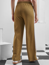 Women's Brown Casual Side Stripes Relaxed Fit Trackpant