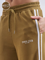 Women's Brown Casual Side Stripes Relaxed Fit Trackpant