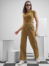 Women's Brown Casual Solid Relaxed Fit Trackpant